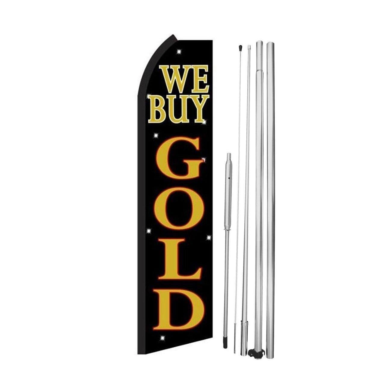 We Buy Gold Blk Swooper Flutter Feather Flag | 3ft W x 11.5ft Tall