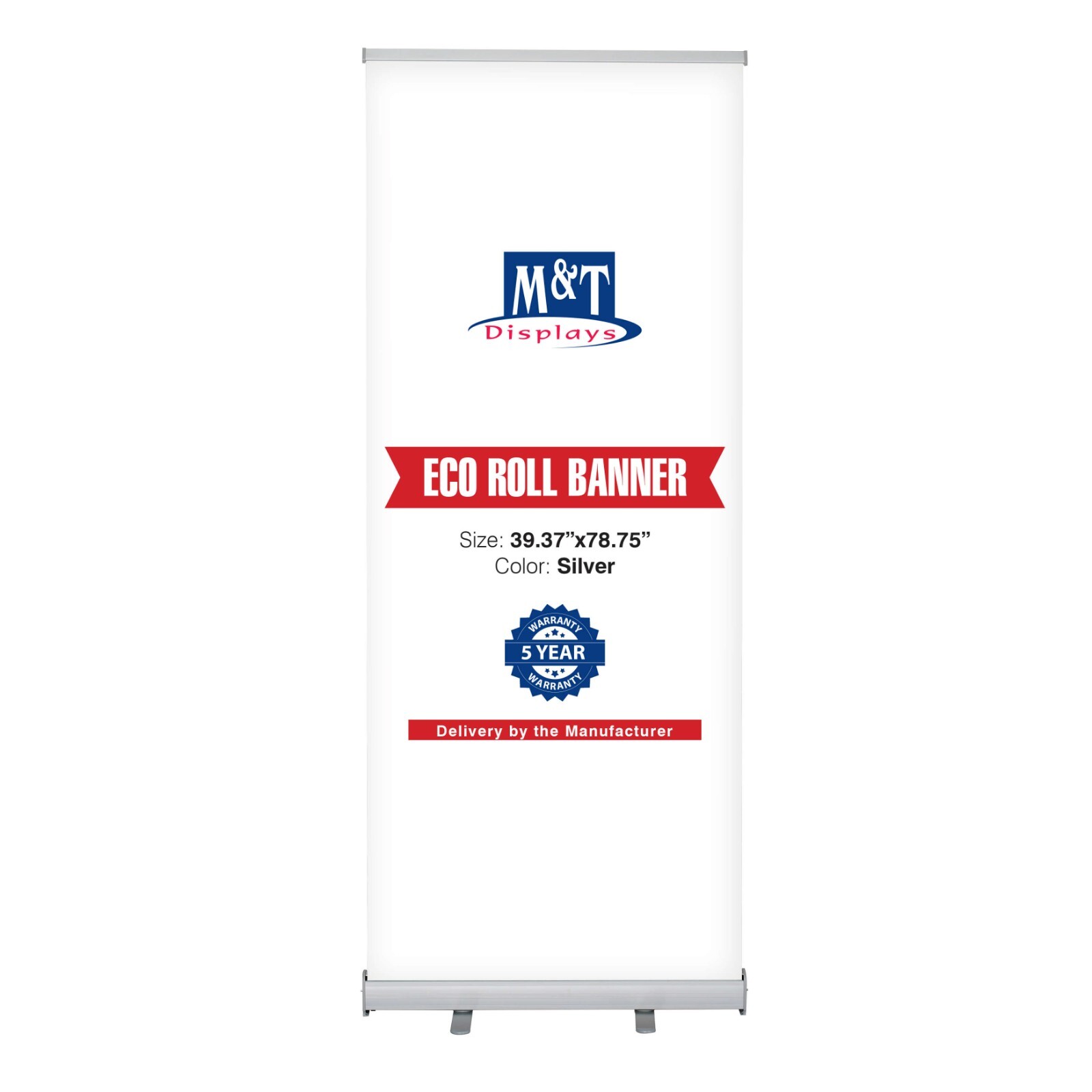 Retractable Banner Stand- Floor Standing Eco Roll Banner Holder Silver Aluminum
