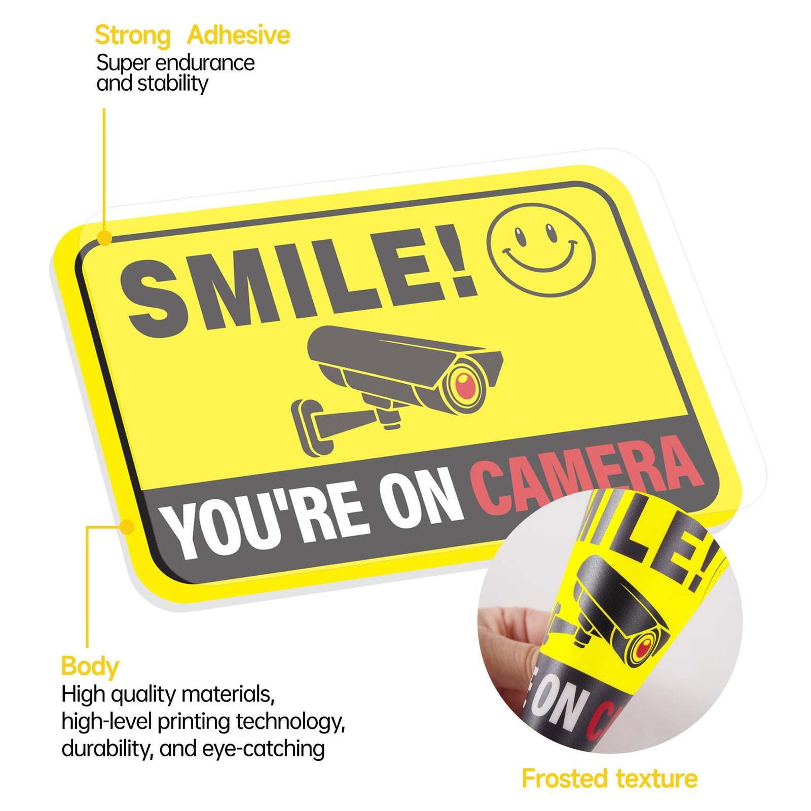 6pcs Security Camera Sign Waterproof Yellow You Are Being Recorded 5.9×3.9 Home
