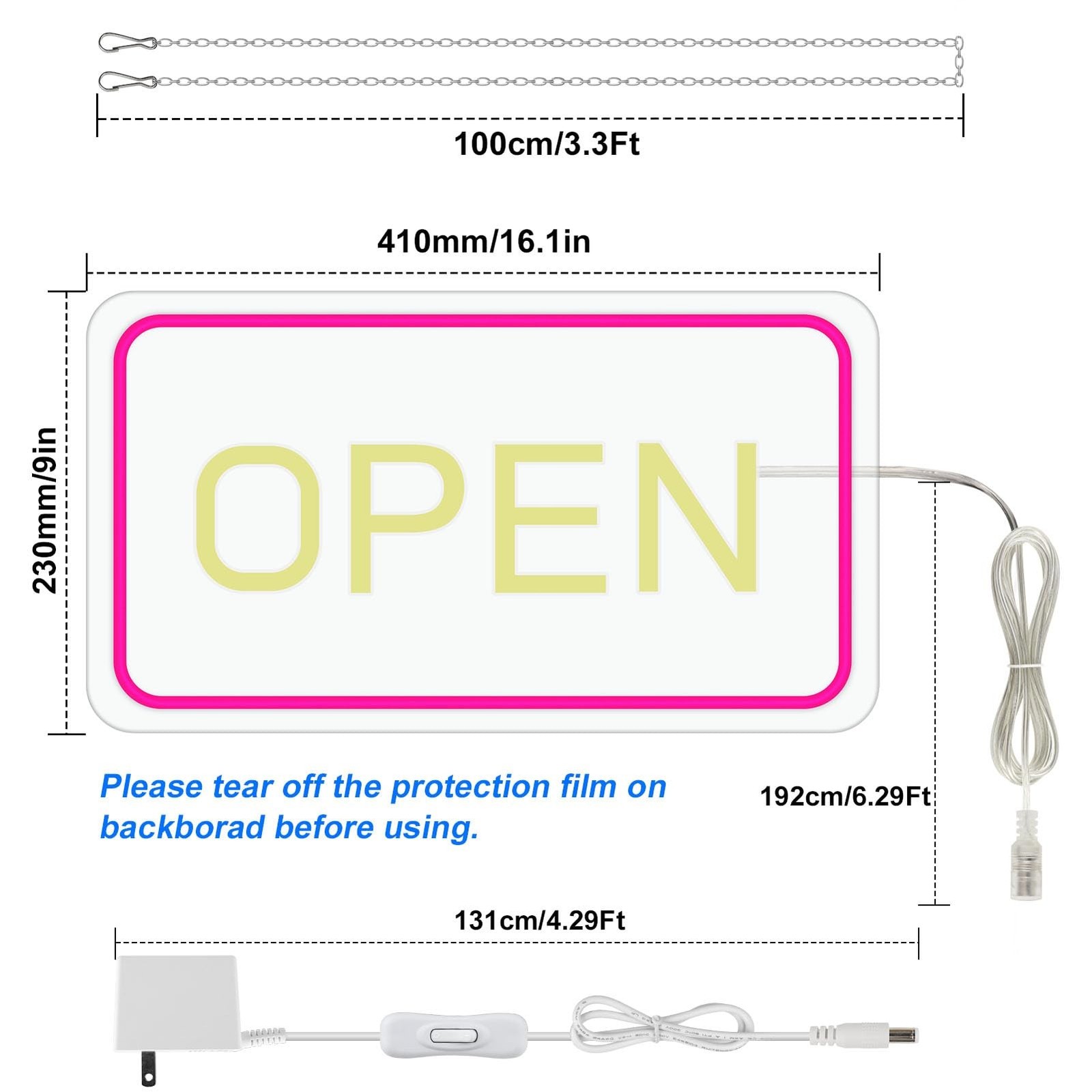 Neon Open Sign – 16”x 9” LED Sign, Super Bright Pink & White Neon Light, ON…