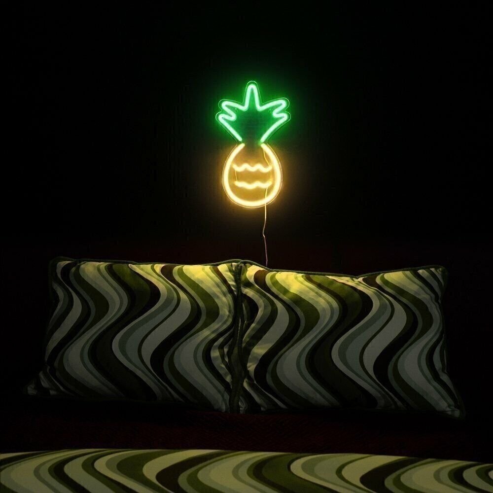 Isaac Jacobs 17” x 10” inch LED Neon ‘Yellow & Green Pineapple’ Wall Sign