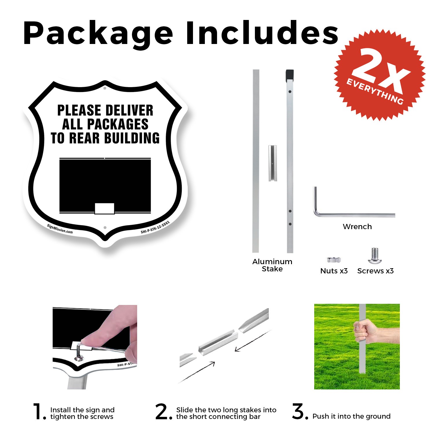 Please Deliver All Packages To Rear Shield Shaped Sign With Stake