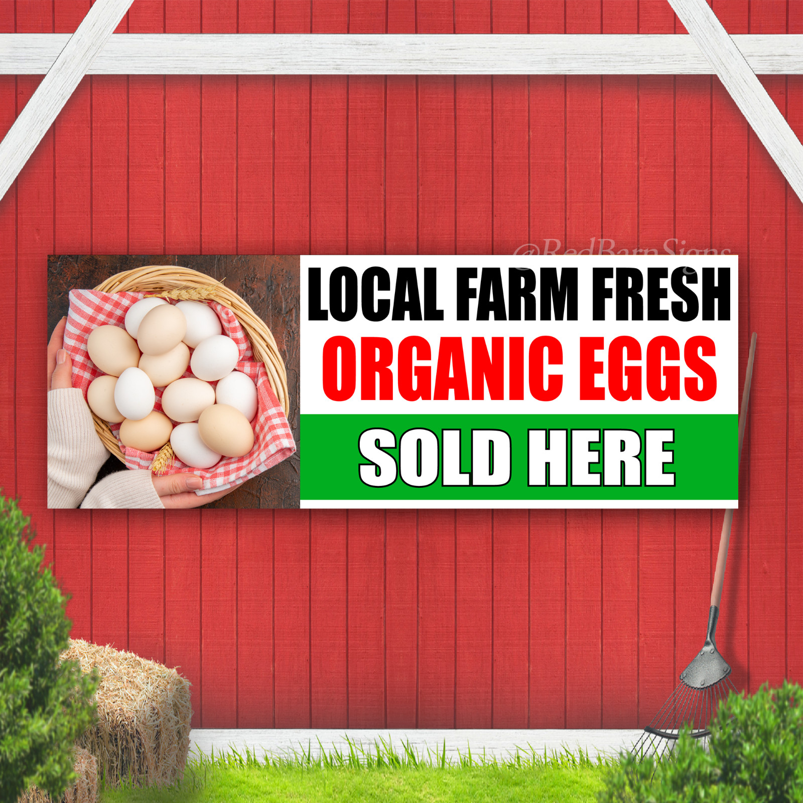 Local Farm Fresh Organic Eggs Sold Here Indoor Outdoor Vinyl Banner Design
