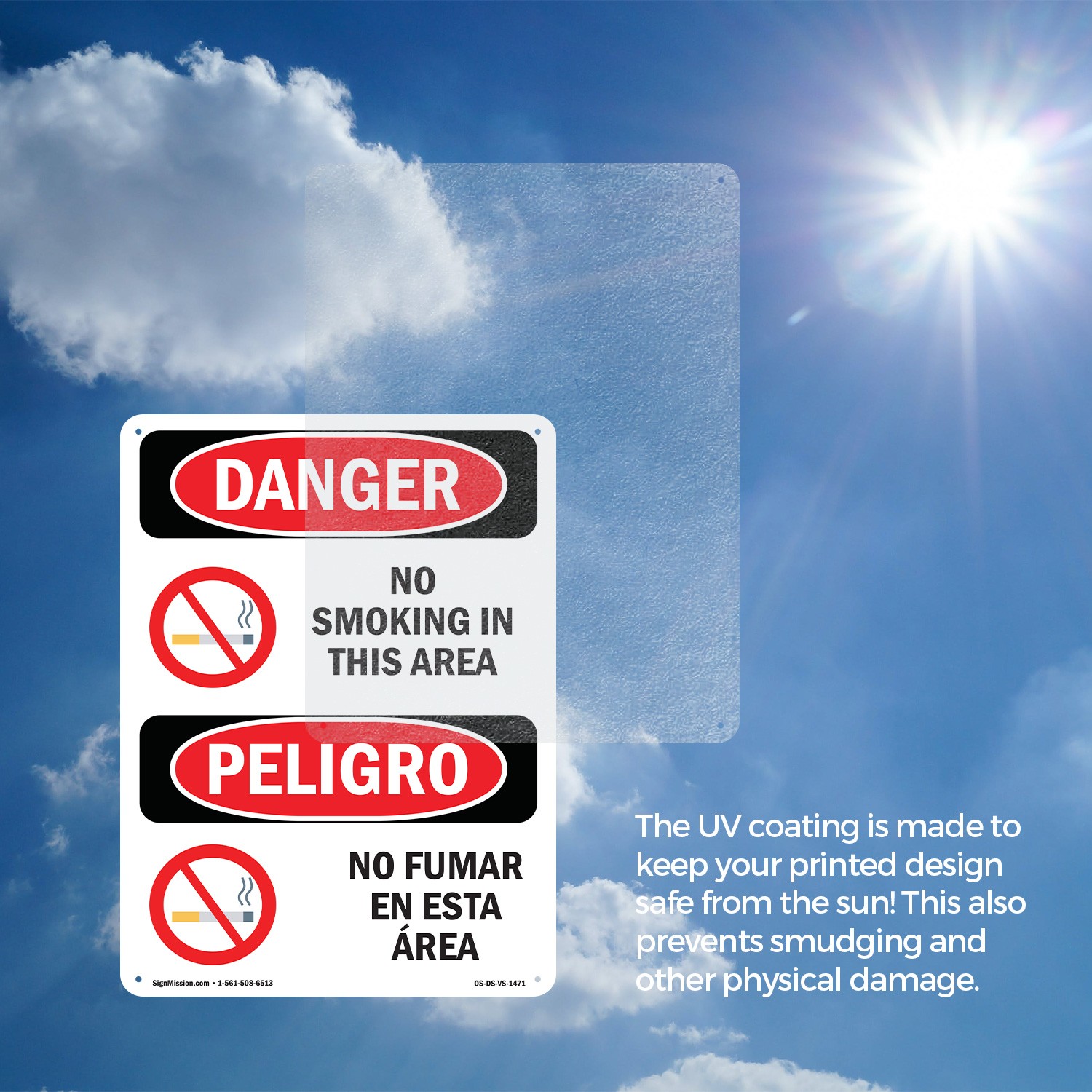 No Smoking In This Area Bilingual OSHA Danger Sign Metal, Decal – 5 or 10 Pack