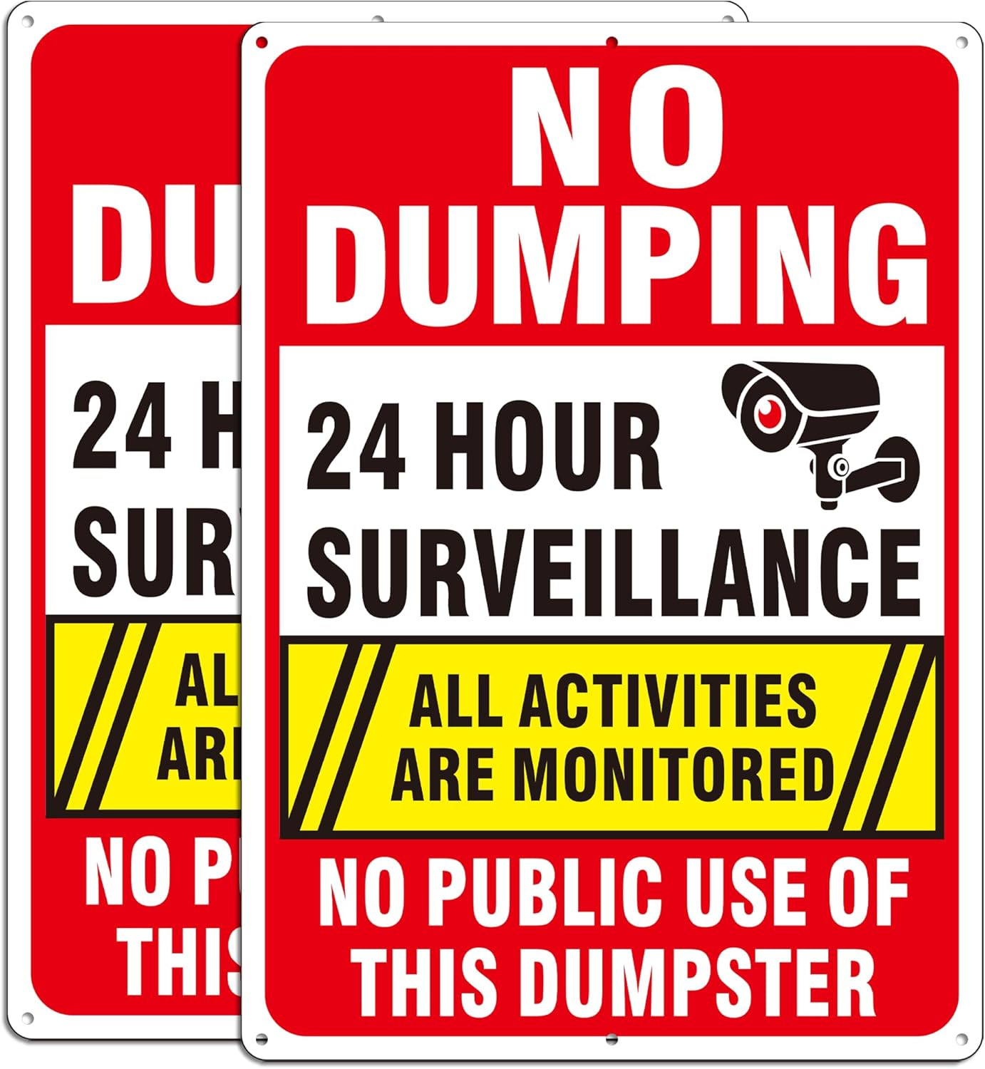 (2 Pack) No Dumping Signs, No Public Use of Dumpster Sign, No Illegal Dumping Al