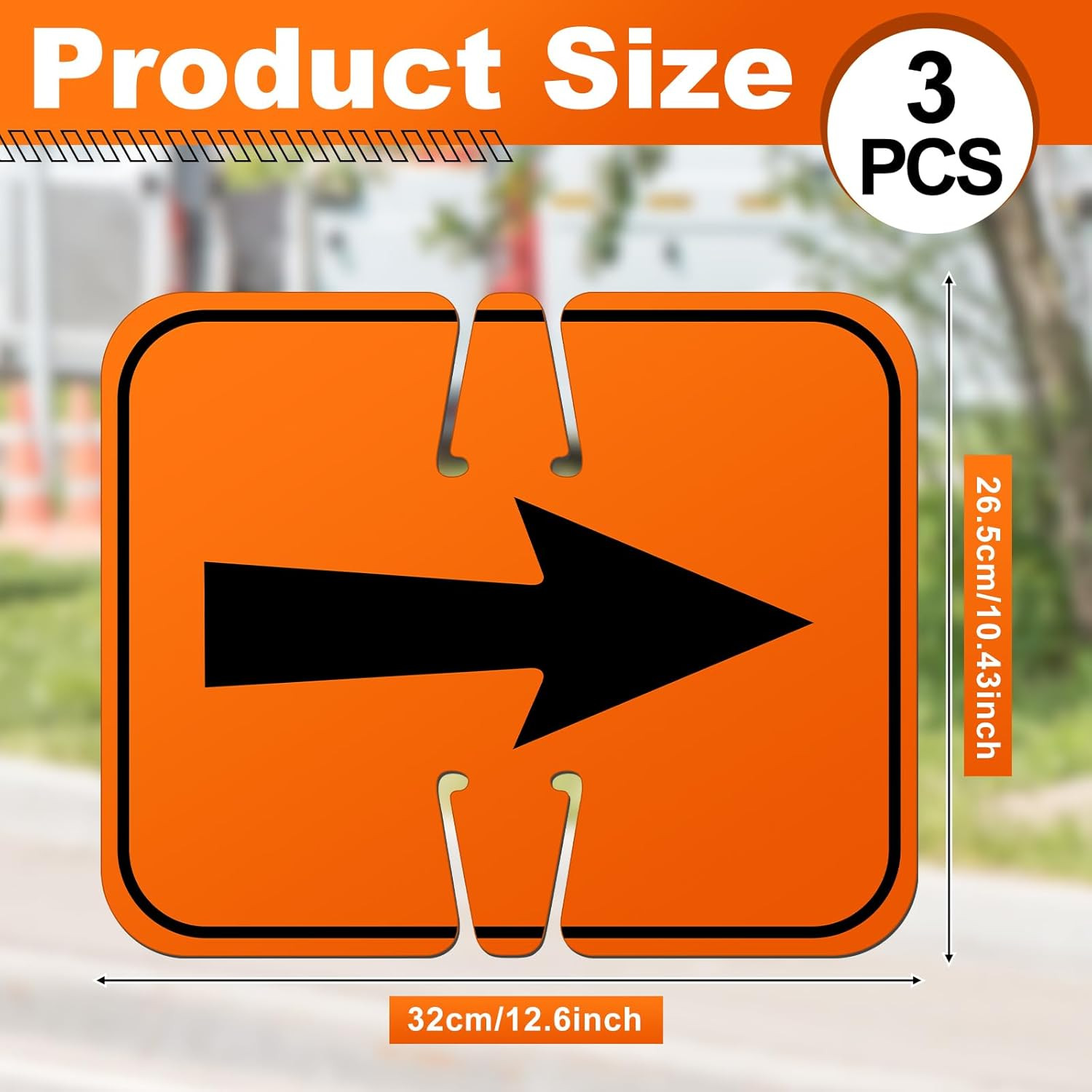 3 Pcs Traffic Reversible Arrow Signs 12.6 x 10.4 Inch Orange Detour Signs Cone T