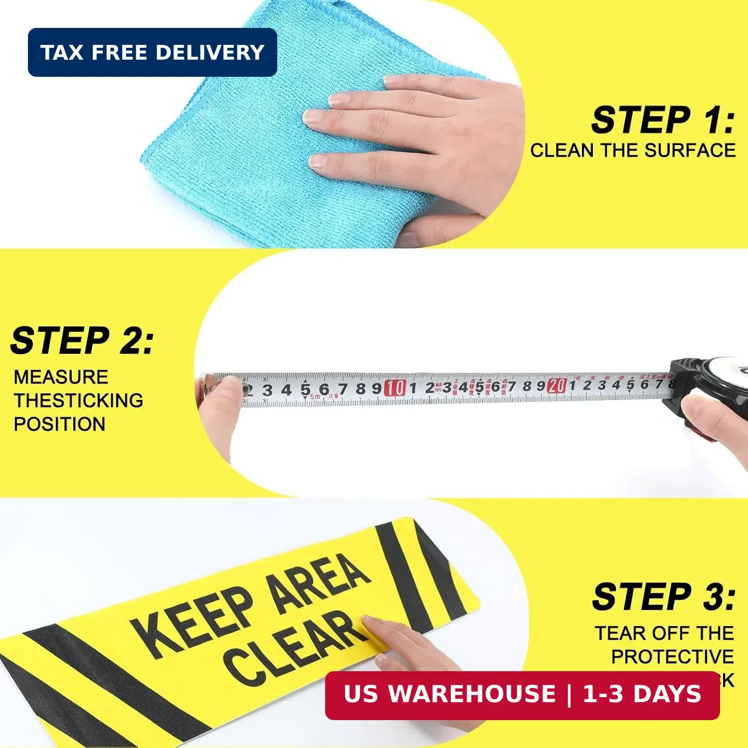 5 pack Keep Area Clear Anti Slip Adhesive Floor Sign 6 x 24 Keep Area Clear Non