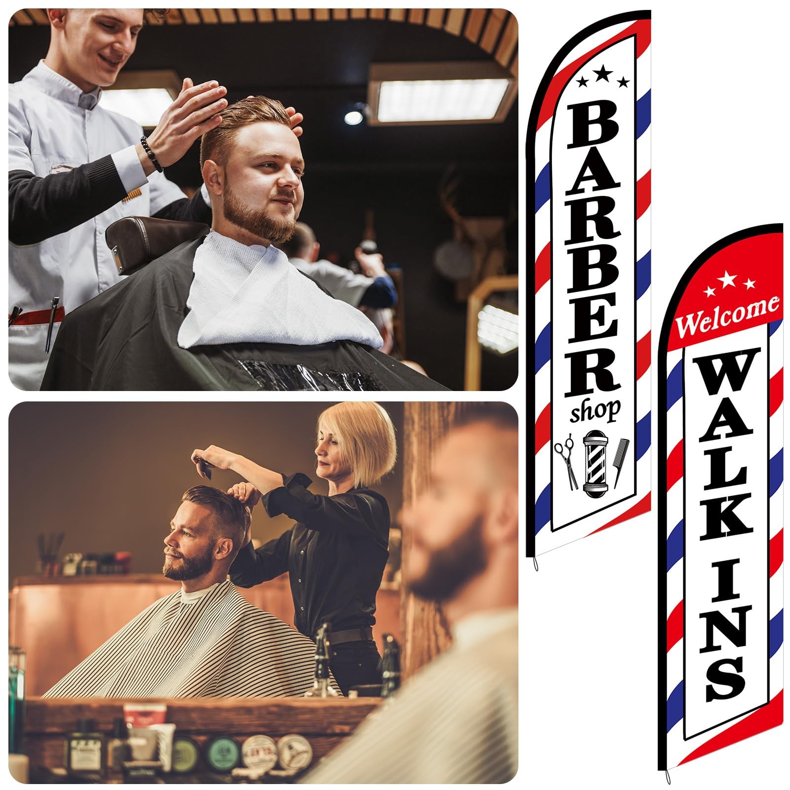 SmoothNovelty 2 Pcs Barber Flag for Outside 12 x 2.5 ft, as picture shown