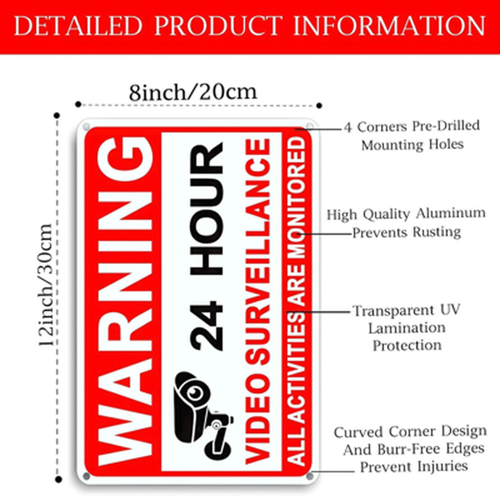 Video Surveillance Signs 8×12 Inch Rust-Proof Metal Outdoor No Trespassing