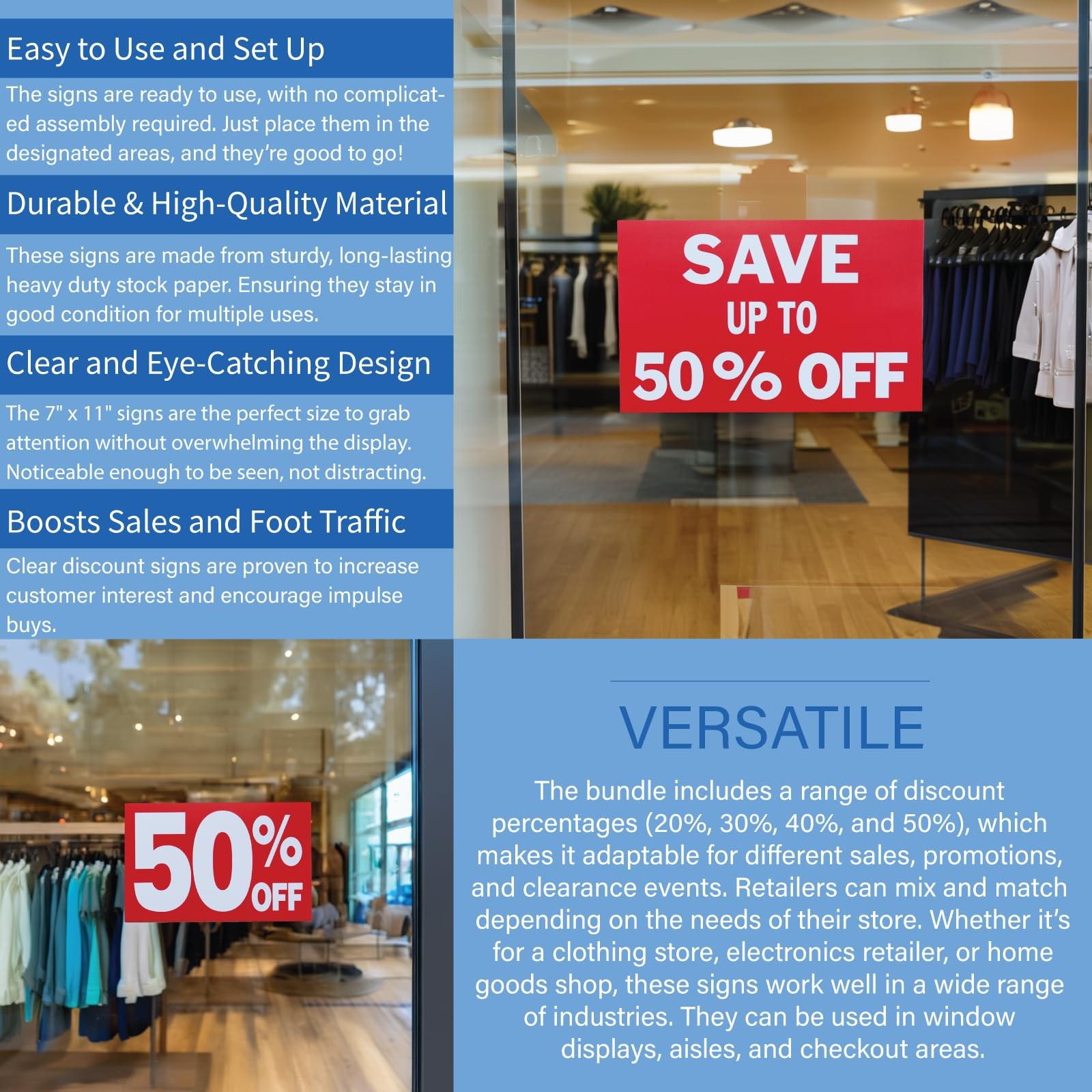 10 Pack Up To 50% Percent Off Sign Bundle Pack 2 Of Each 7×11 Inch