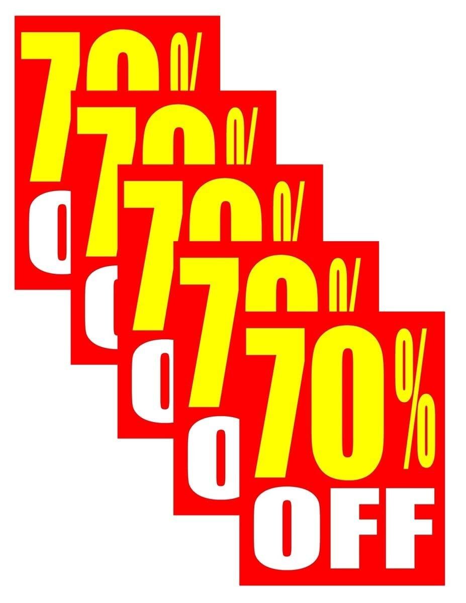 70 Percent Off | Retail Window Display Sign | 18″W x 24″H | 5 Pack