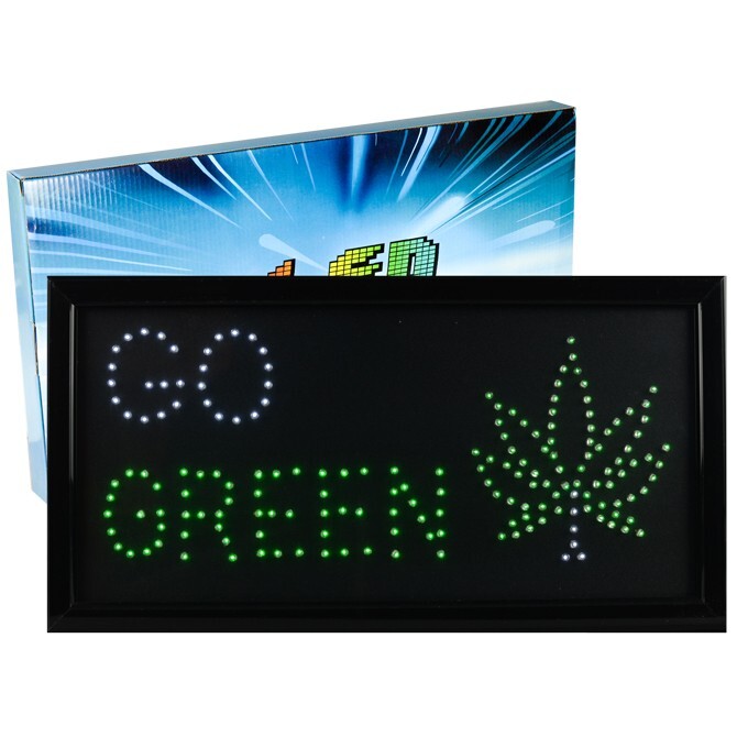 Go Green w/ Marijuana Leaf 19″x10″ Flashing LED Sign