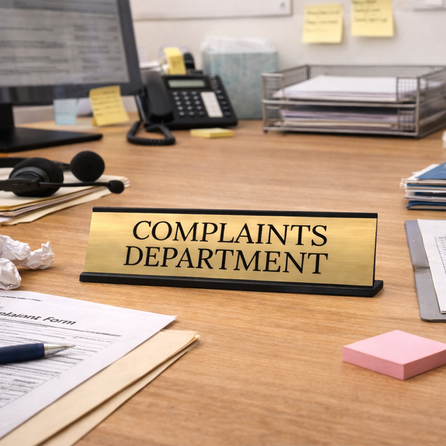 Complaints Department Office Decoration Gift Black Frame Desk Sign (2×8″)
