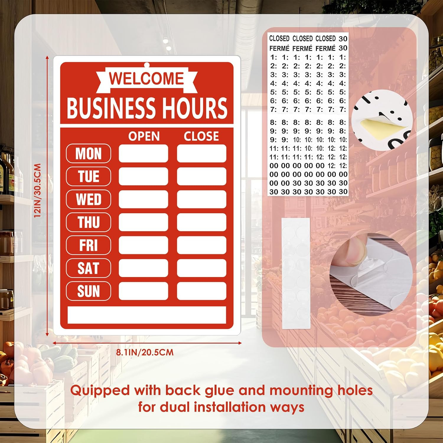 Open Closed Flip Sign Set, Business Hours Sign for Window Door, Black Double Sid