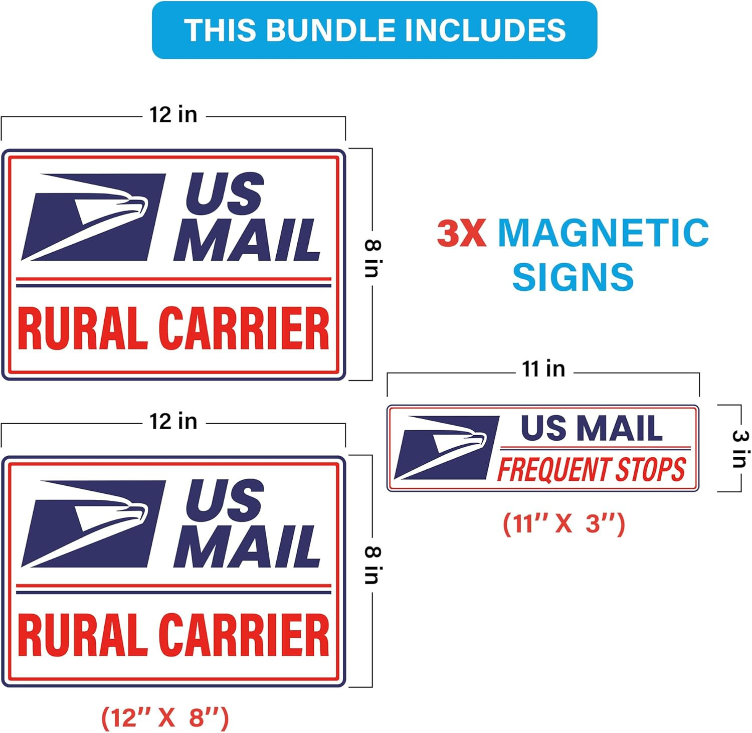 (3 Pack) U.S. Mail Delivery Driver Magnetic Signs U.S. Rural Delivery Carrier