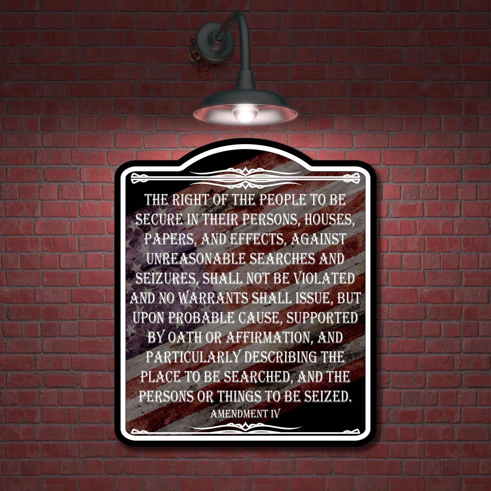 The Right Of The People Secure 4th Amendment Flag BLACK Aluminum Composite Sign