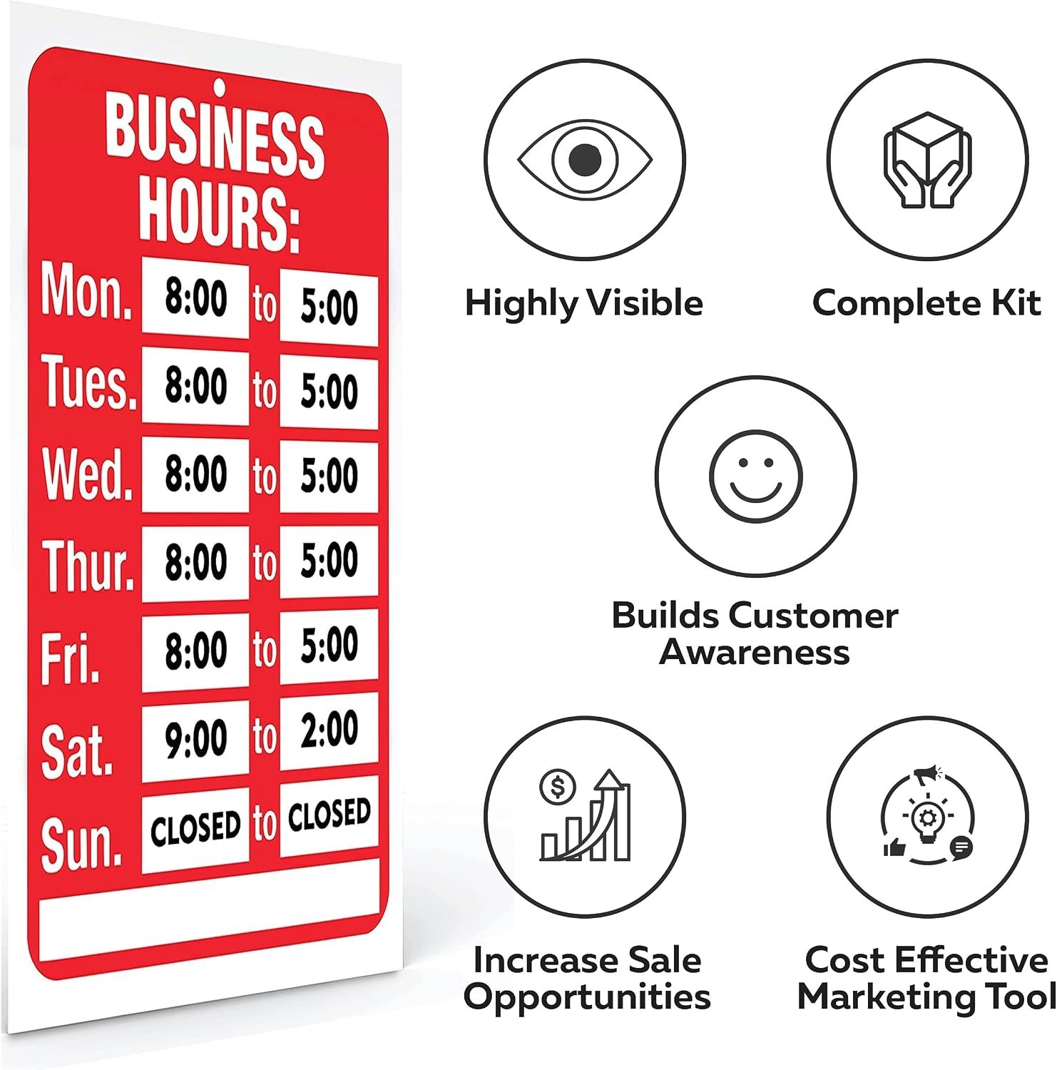 PVC Business Hours Sign for Glass Door – Customizable Display, 11.7 x 7.7 Inch