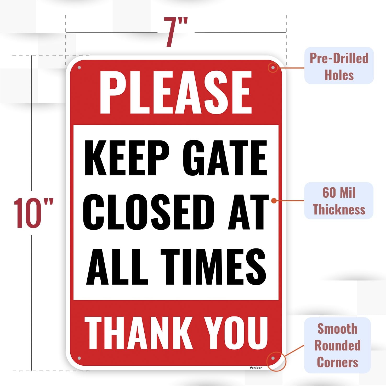 2PC Please Keep Gate Closed Sign, 10 x 7 Inches – Aluminum