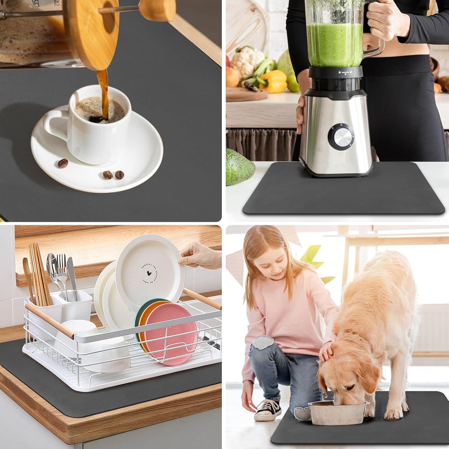 Dish Drying Mat for Kitchen Counter Super Absorbent Drainer Mats with Non-slip R