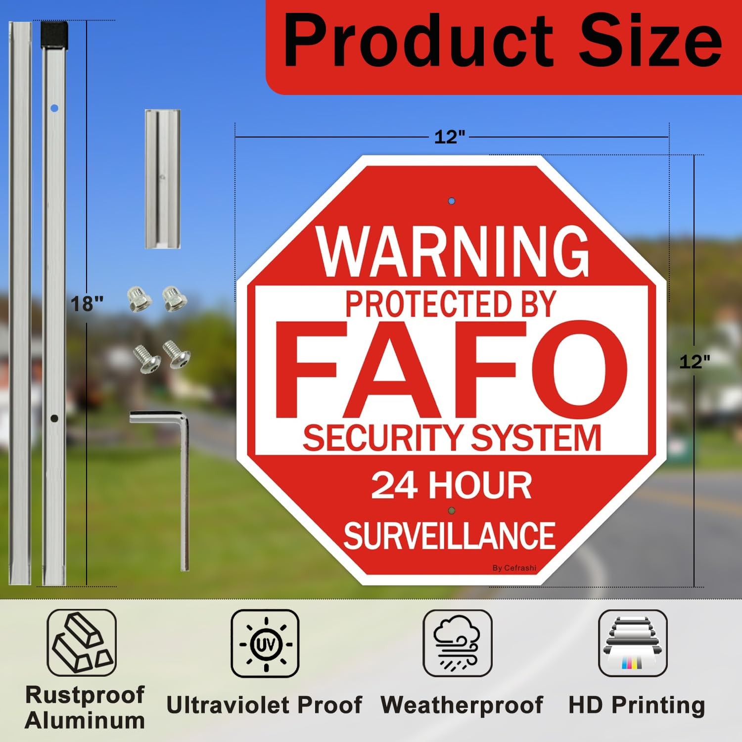 2 Pack FAFO Home Security Sign, with 36″ Metal Stakes, 12″x12″ Reflective Alu…