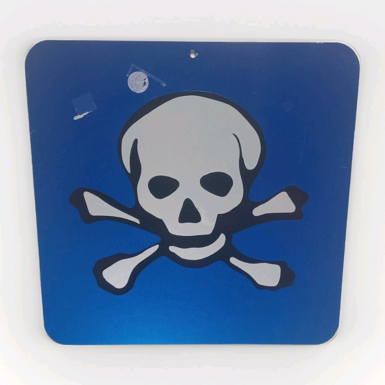 Vintage Skull Reflective Danger Hazard Warning Sign 12″ x 12″ Blue