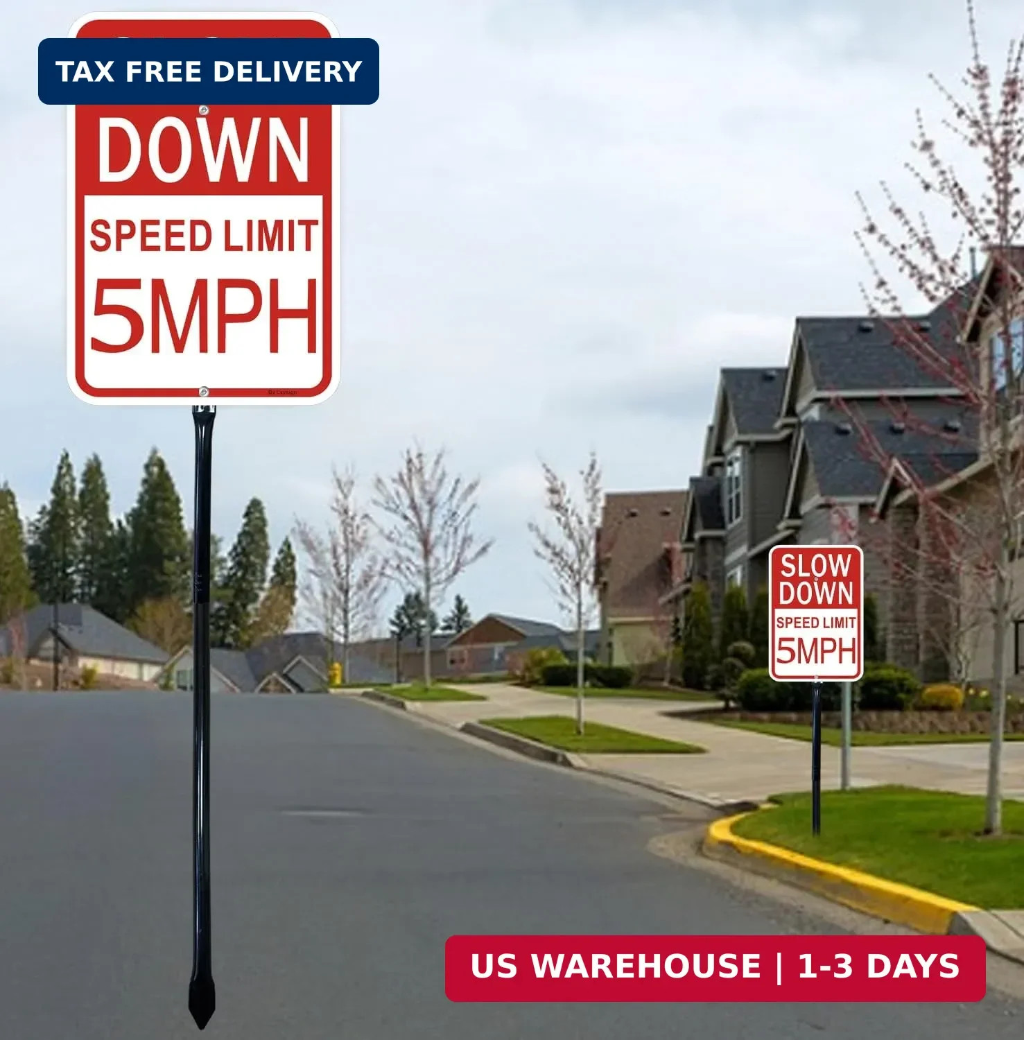 2 Pack Slow Down Sign, Speed Limit Sign 5 MPH, 36 Inches Metal Stakes, 14×10 Inc