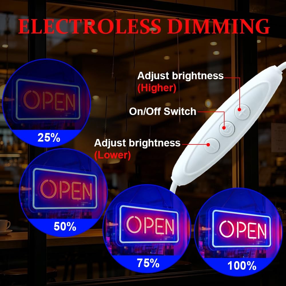Open Neon Sign 16.5″x7.8″ Dimmable Led Open Sign for Business Restaurant Bar …