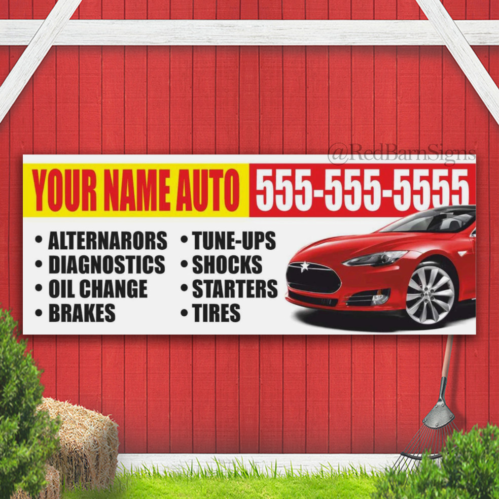 YOUR NAME AUTO SERVICE REPAIR Mechanic Garage Indoor Outdoor Banner Sign