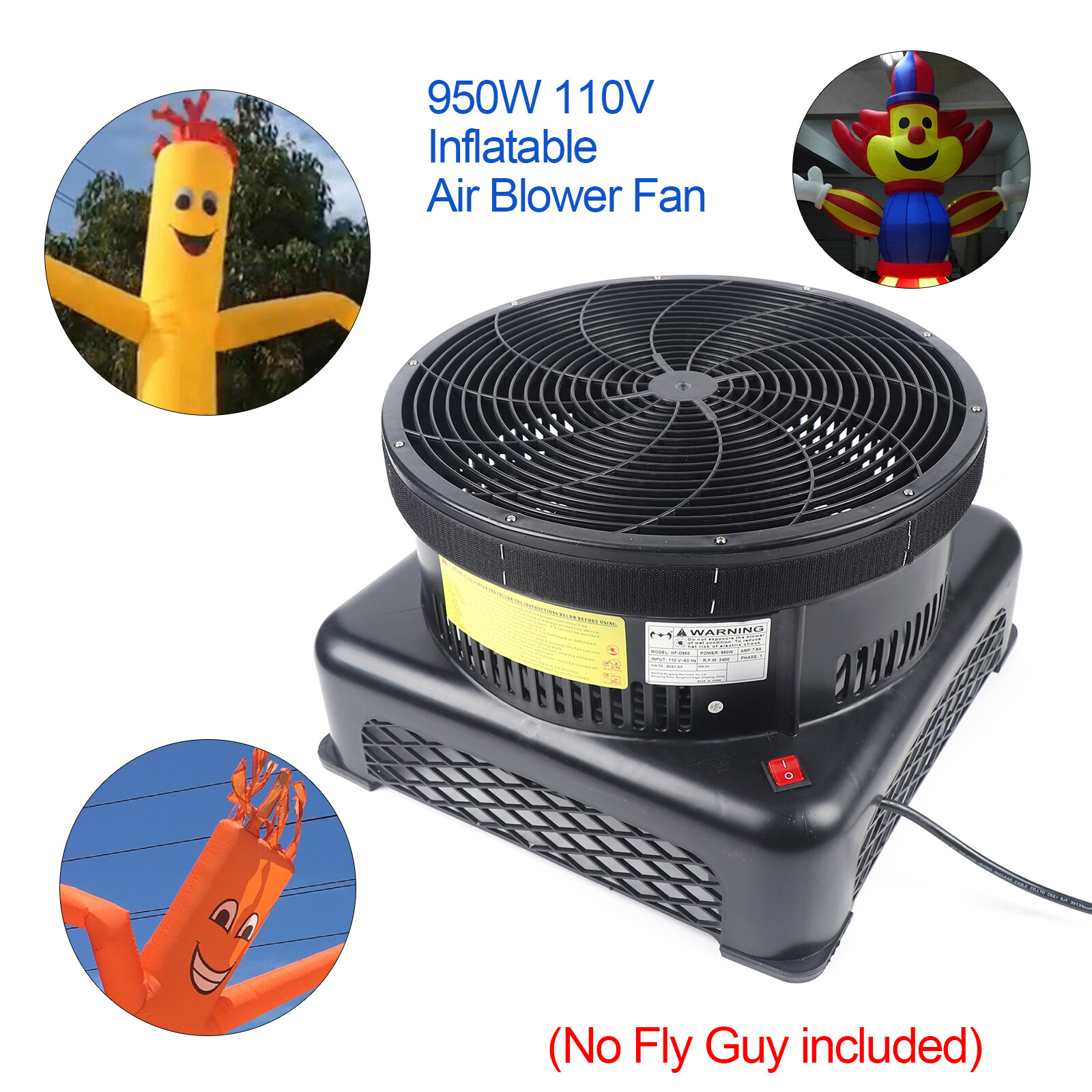 950W Air Blower Fan for Inflatable Wind Dancer Tube Man Fly Guy Sky Puppet Black