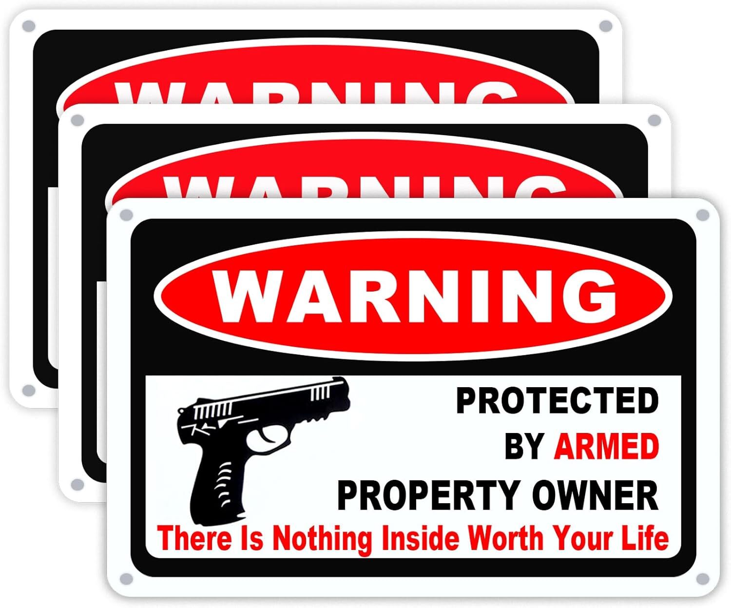 3Pack Gun Sign for Home Security 10×7 inch Warning Signs for Home Property Rust