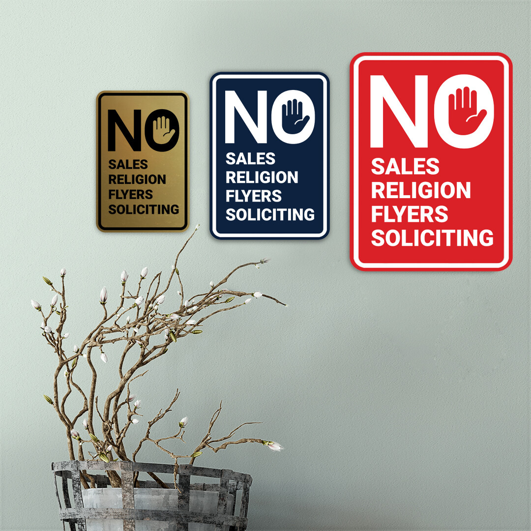 Portrait Round No Sales, No Religion, No Flyers, No Soliciting Wall or Door Sign