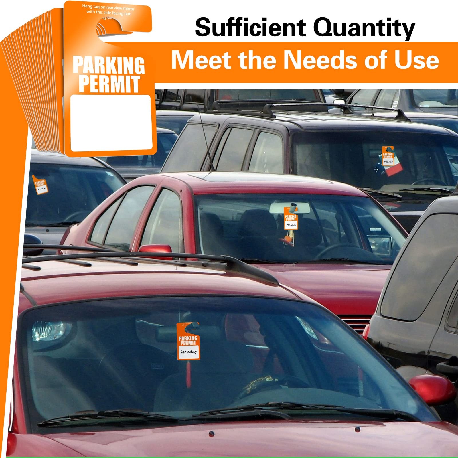 100 Pack Parking Permit Hang Tags Plastic 2.99 x 5 inch, Orange