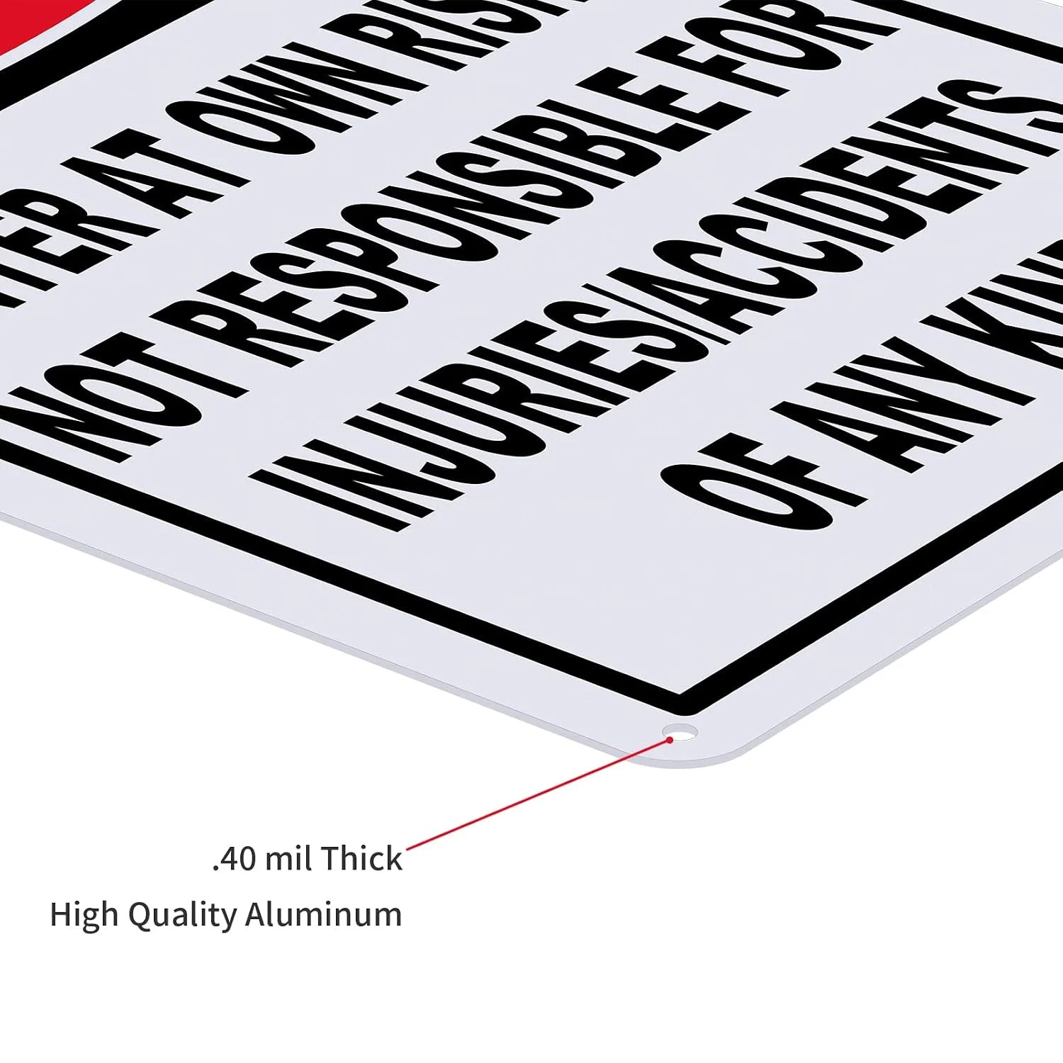 2 Pack Notice Enter at Own Risk Sign, Not Responsible for Accidents or Injuries