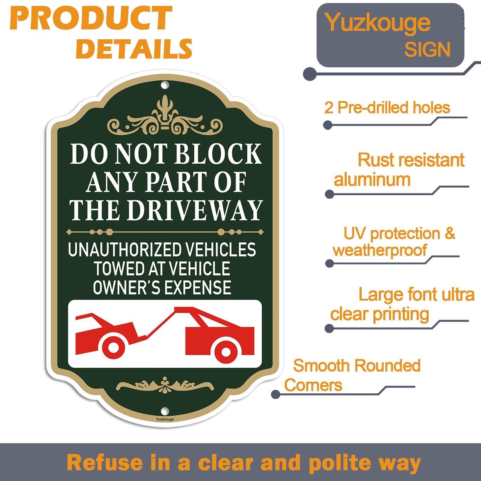 2 PCS 12×18 Inch Do Not Block Any Part Of Driveway No Parking Aluminum Sign
