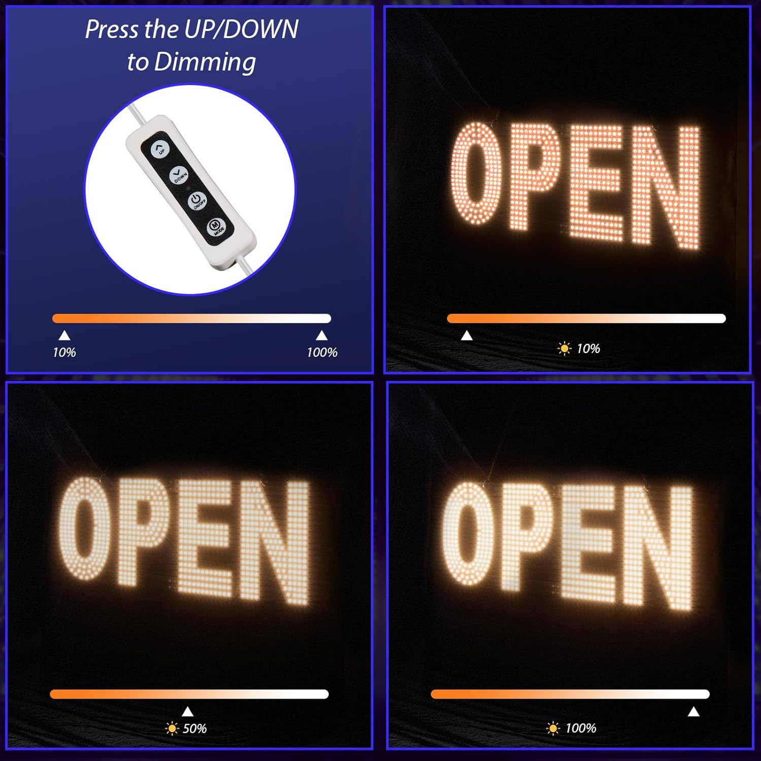 LED Open Sign for Business, 30″X10″ Dimmable Brightness Large Electric Light up
