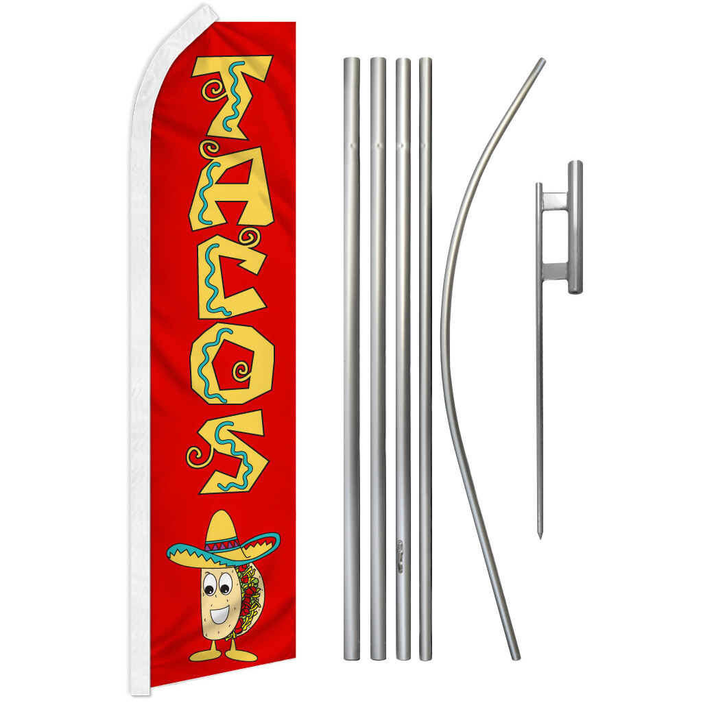 Tacos Advertising Swooper Feather Flutter Flag & Pole Kit Concessions Food RED