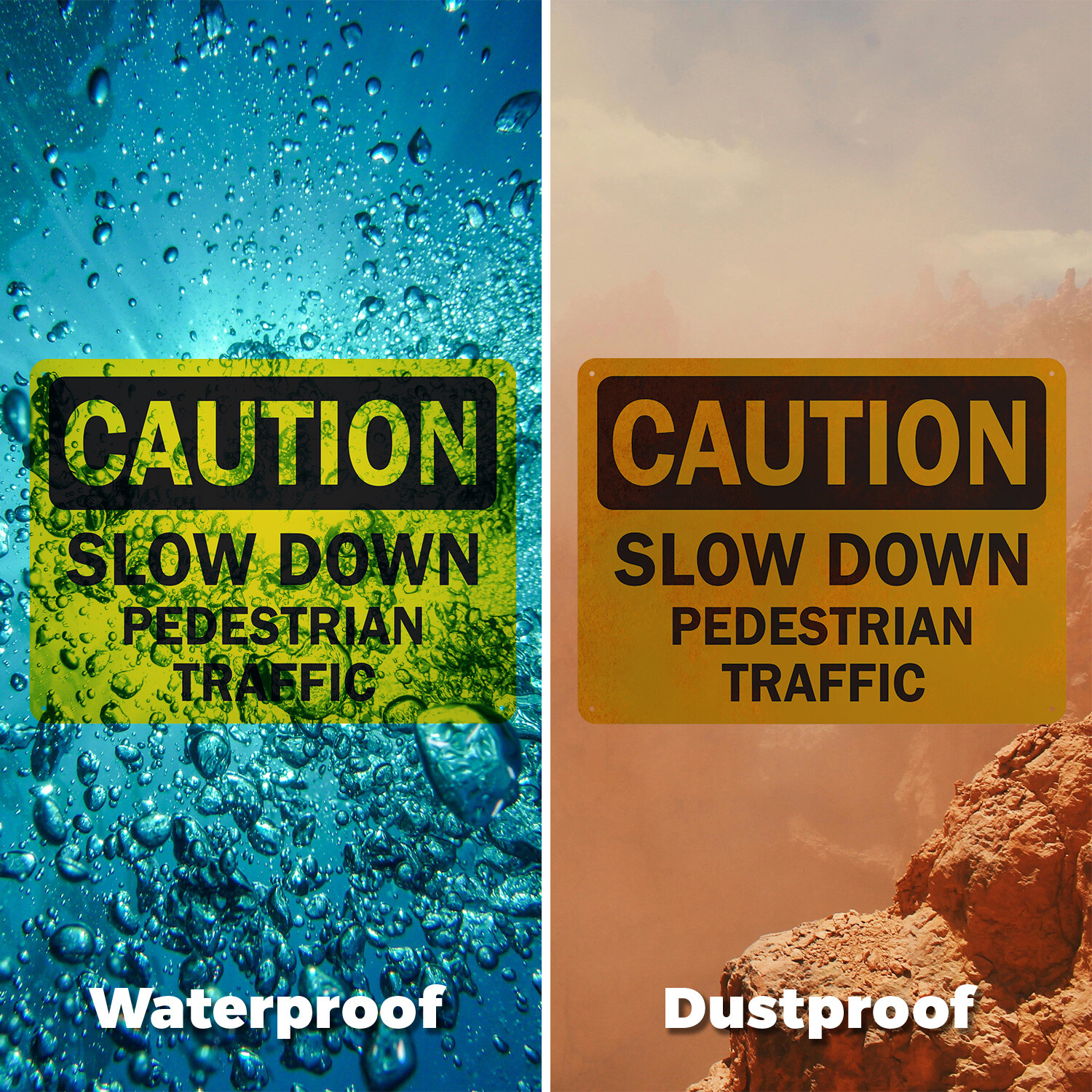 (2 Pack) Slow Down Pedestrian Traffic OSHA Caution Sign Decal Metal Plastic