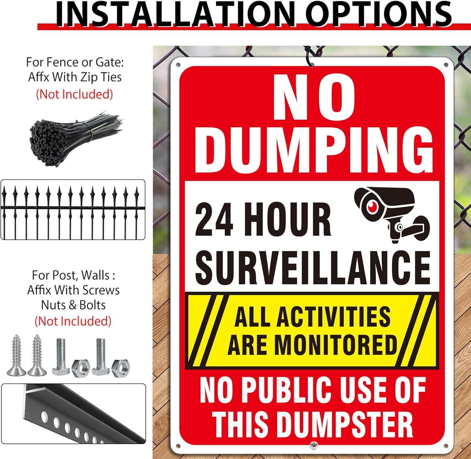 (2 Pack) No Dumping Signs, No Public Use of Dumpster Sign, No Illegal Dumping Al