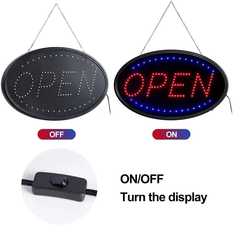 Jumbo 24″ x 13″ LED Neon Sign with Motion – “Open” Red/Blue