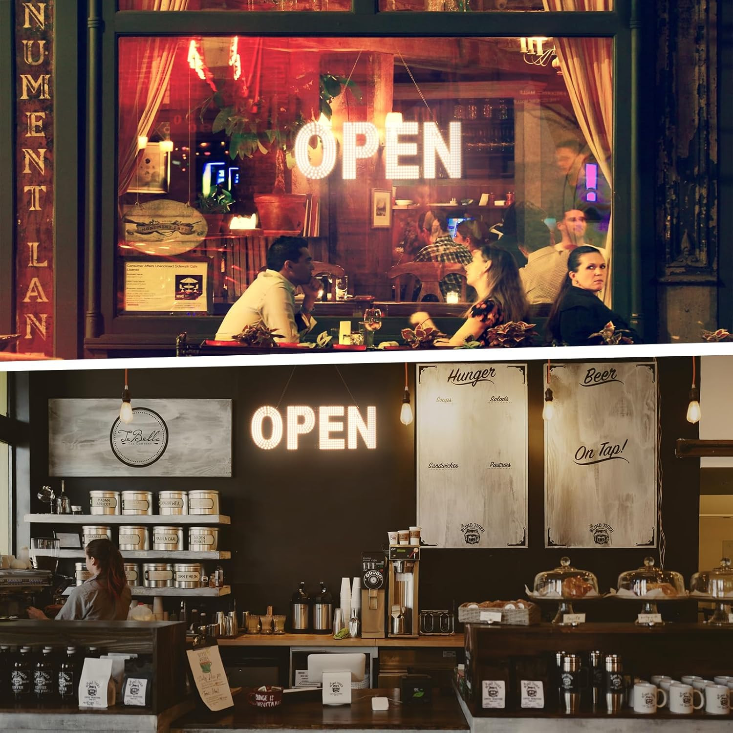 LED Open Sign for Business, 30″X10″ Dimmable Brightness Large Electric Light up