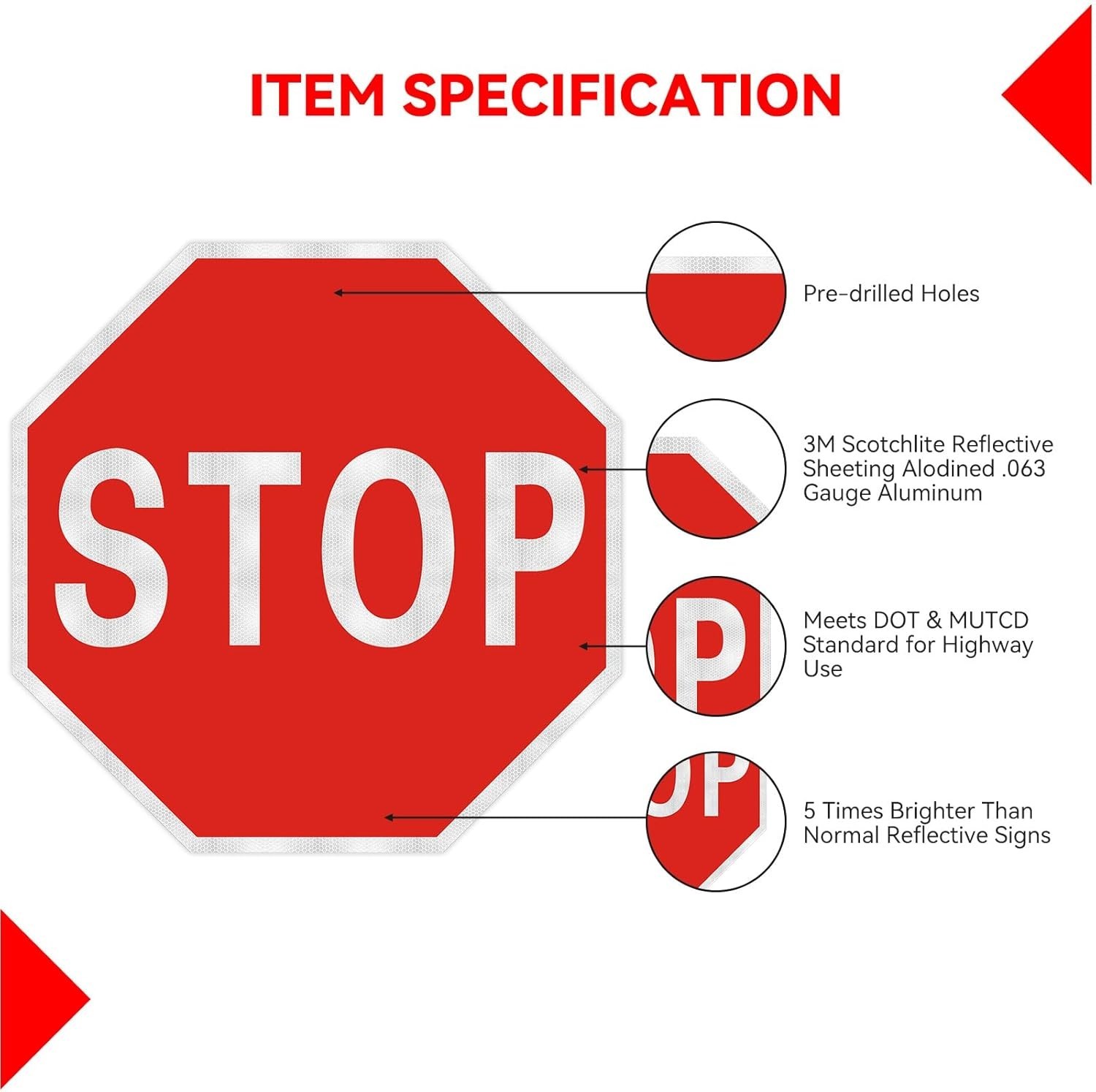 12×12 Stop Sign Octagon Aluminum Reflective Metal Traffic Sign Rustproof