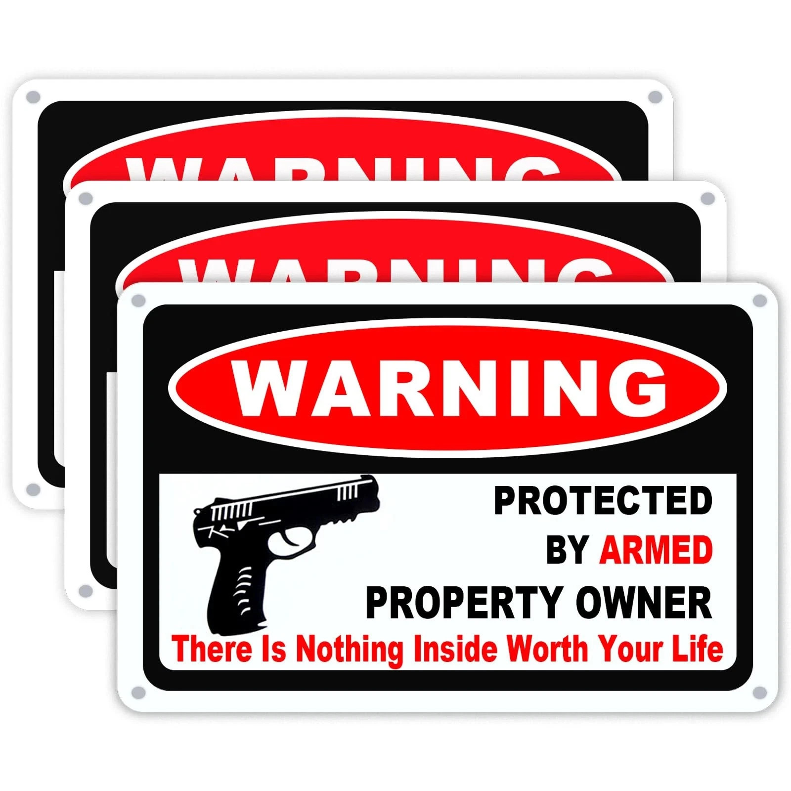 3Pack Gun Sign for Home Security 10×7 inch Warning Signs for Home Property Ru…