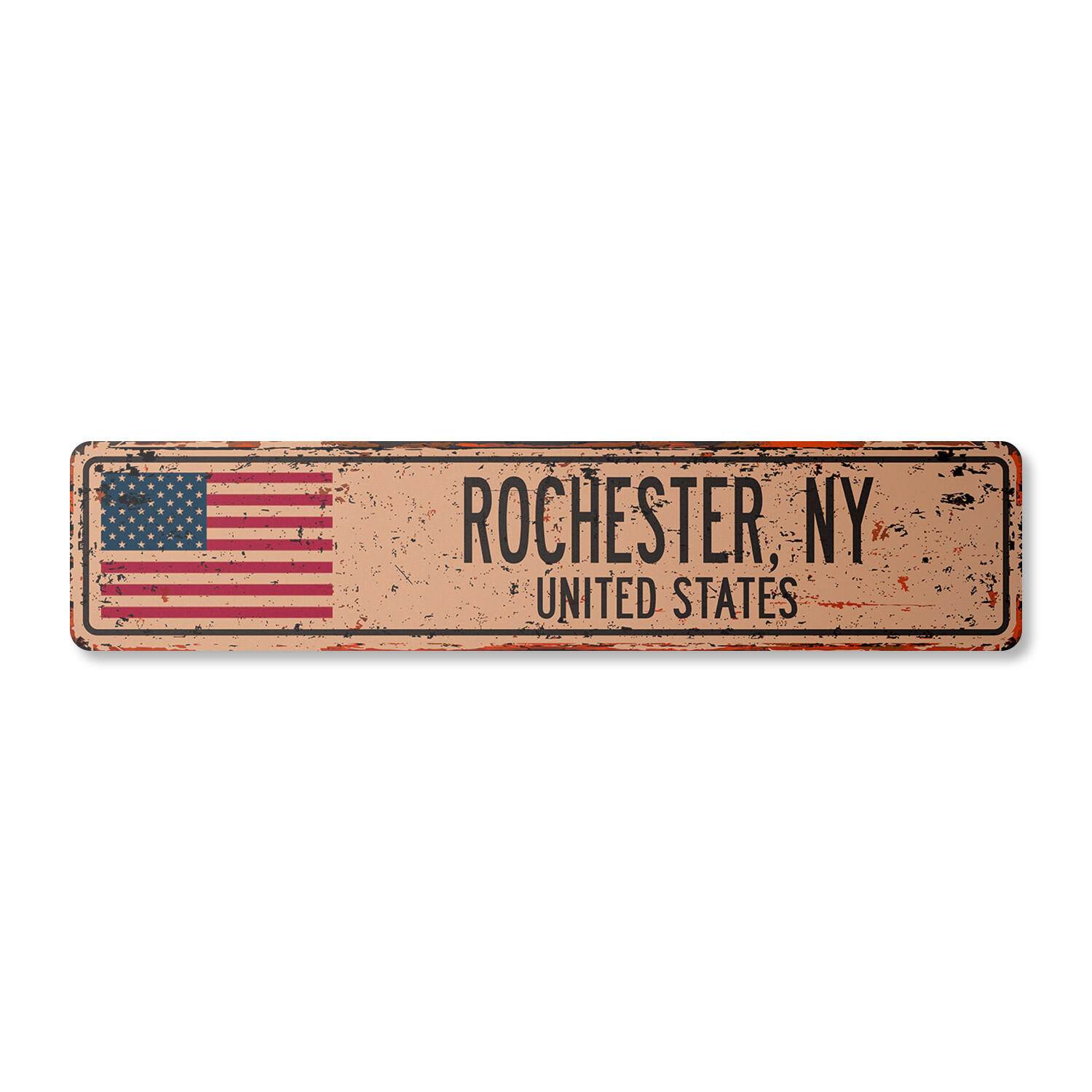 ROCHESTER NY UNITED STATES Vintage Street Sign American flag city country rustic