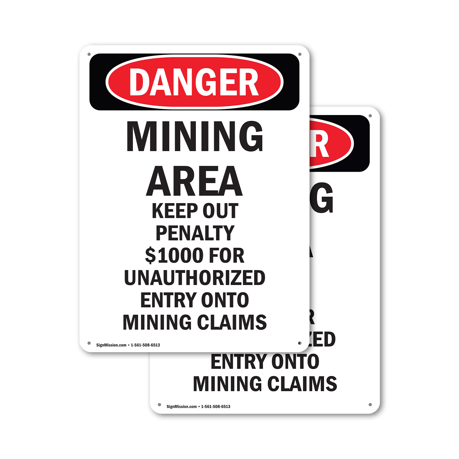 (2 Pack) Portrait Mining Area Keep Out OSHA Danger Sign Decal Metal Plastic