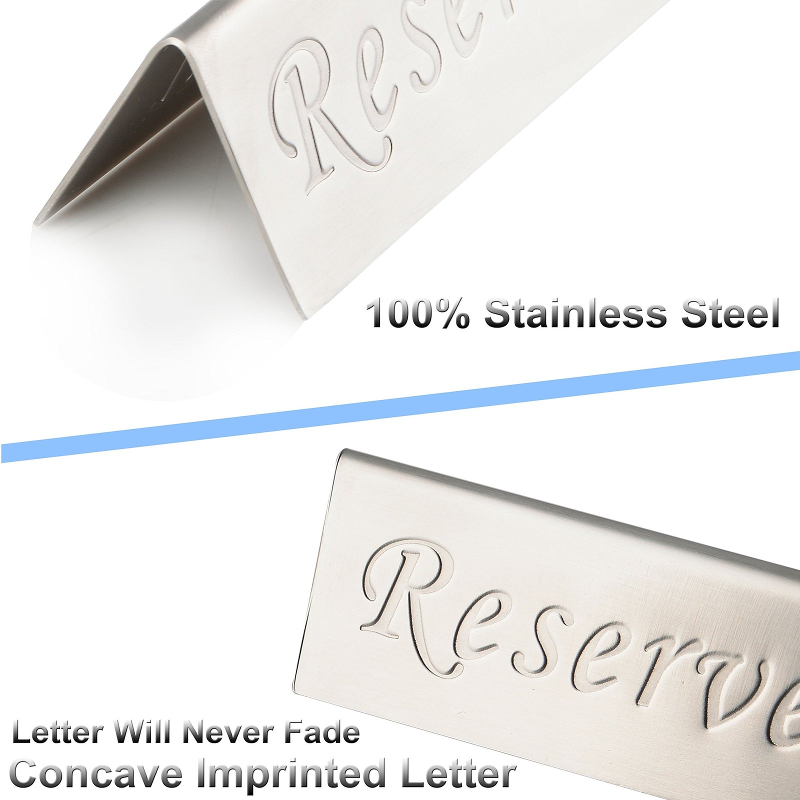 2 PCS Silver Brushed Stainless Steel Free Standing Table Top Reserved Sign