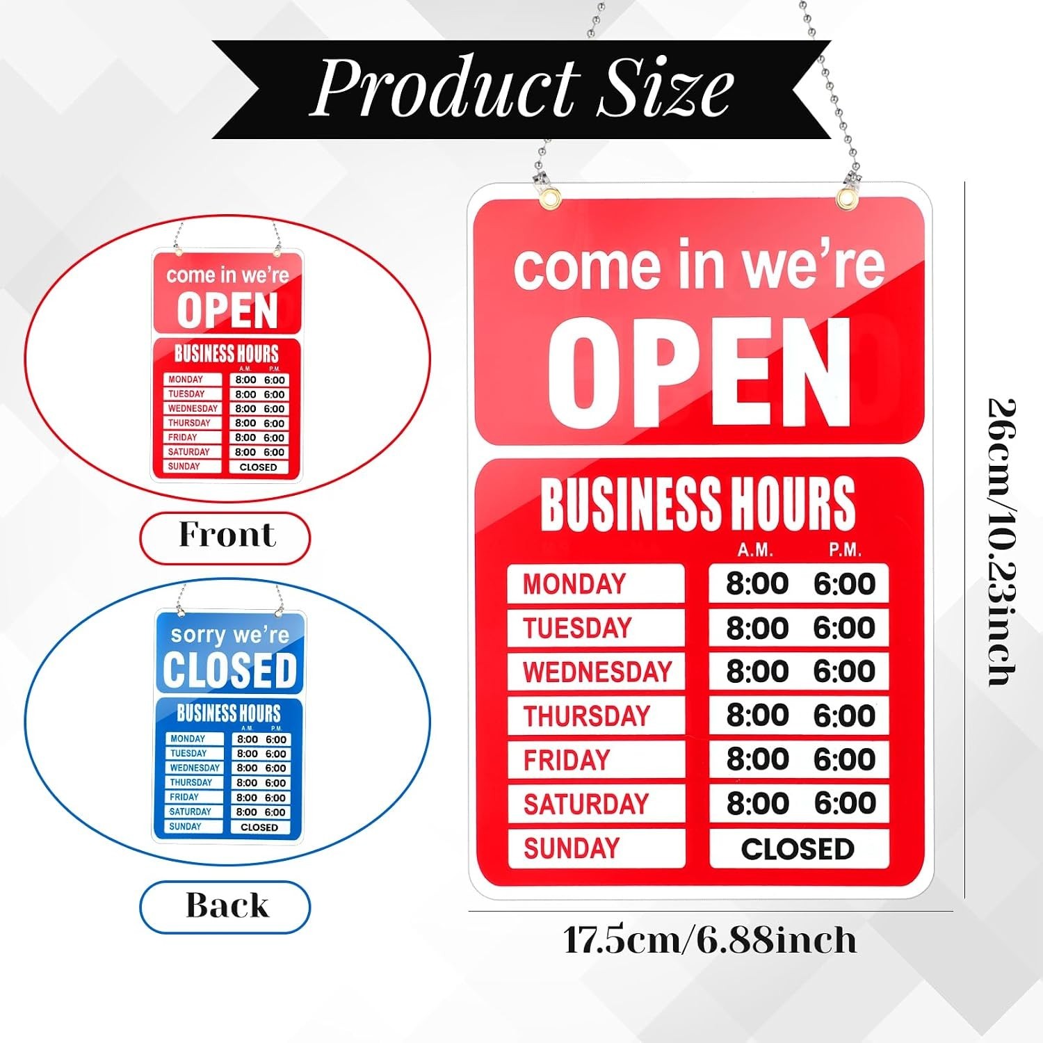 Customizable Open/Close Business Hours Sign – Ideal for Glass Doors, 10.63″x6.9″