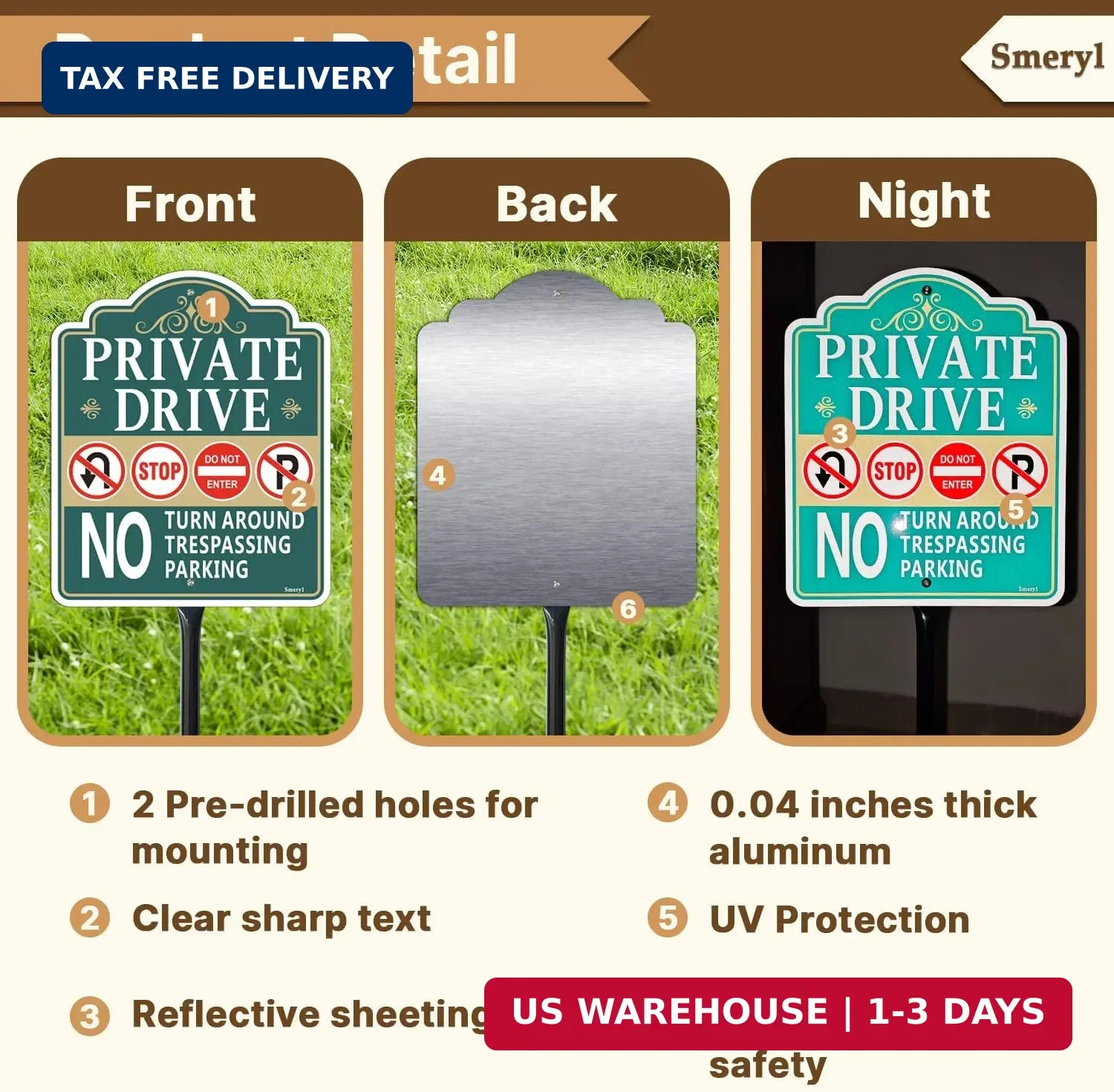 Private Drive No Turn Around Sign with 34.6″ Stake for Yard, 12″ x 10″ Private D