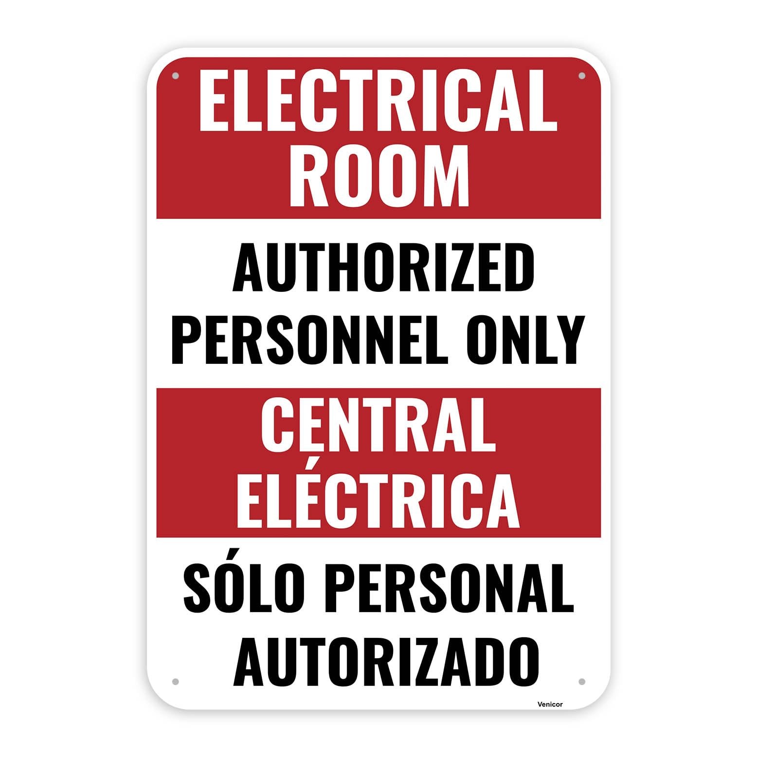 1PC Electrical Room Sign Bilingual 10 x 7 Inches – Aluminum – Authorized Pers…