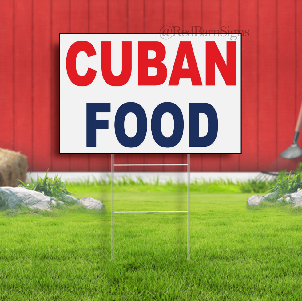 Cuban Food Red Blue Indoor Outdoor Yard Sign with metal stakes