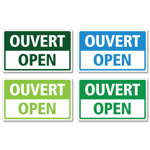 FRENCH & ENGLISH OPEN & CLOSED RIGID HANGING SIGN, SHOP WINDOW DOOR – ANY COLOUR